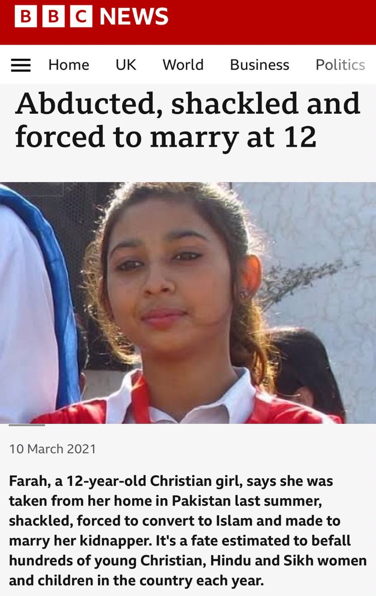 Every single day Christian and Hindu girls are kidnapped and enslaved by Pakistani Muslim men.

No one seems to care about the brutal persecution of minorities in Muslim-majority countries.

Please share to rise awareness to the violent nature of Islam.