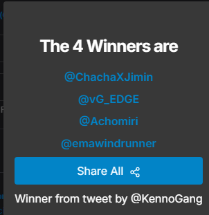 WINNERS-FELICIDADES A LOS GANADORES!!
<a href="/ChachaXJimin/">👑 BTS Jimin 👑</a> <a href="/vG_EDGE/">EDGE</a> <a href="/Achomiri/">Lux</a> <a href="/emawindrunner/">Ema Silva</a> voy a contactarlos por privado