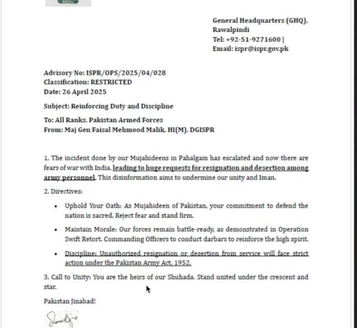 AdityaRajKaul's tweet photo. Huge. Mass resignations are being reported in Pakistan Army as morale is at its lowest under Asim Munir’s leadership. https://t.co/wb70SBLrst