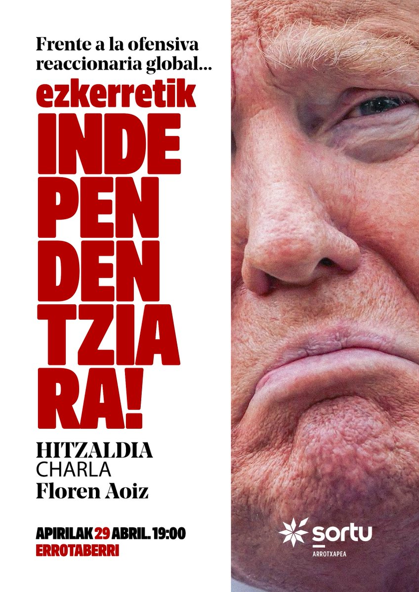 RtxSortu's tweet image. Oldarraldi erreakzionarioaren aurrean, ezkerretik independentziara, baina nola? Zein fasetan dago prozesu independentista? Nola zabaldu bidea Berdinen Euskal Errepublikari?
Asteartean hitzaldi puxka auzoan, Floren Aoizen eskutik.
Ez galdu aukera!
#Arrotxapea @elomendia