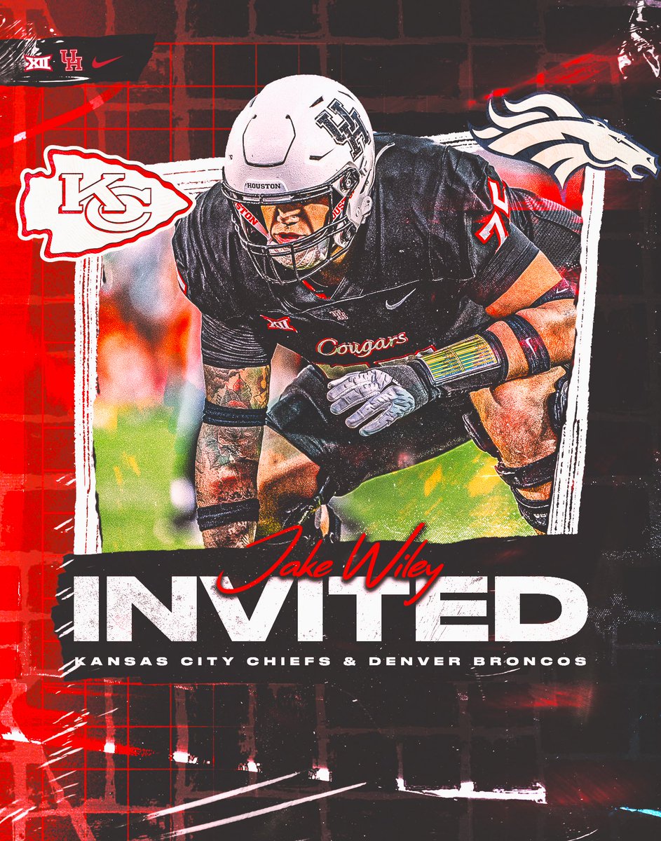 Houston Football (@uhcougarfb) on Twitter photo Let’s go Jake!!
<a href="/Jake_Wiley14/">Jake Wiley</a> has been invited to <a href="/Chiefs/">Kansas City Chiefs</a> and <a href="/Broncos/">Denver Broncos</a> rookie mini-camp 😤
#GoCoogs Let’s go Jake!!
<a href="/Jake_Wiley14/">Jake Wiley</a> has been invited to <a href="/Chiefs/">Kansas City Chiefs</a> and <a href="/Broncos/">Denver Broncos</a> rookie mini-camp 😤
#GoCoogs