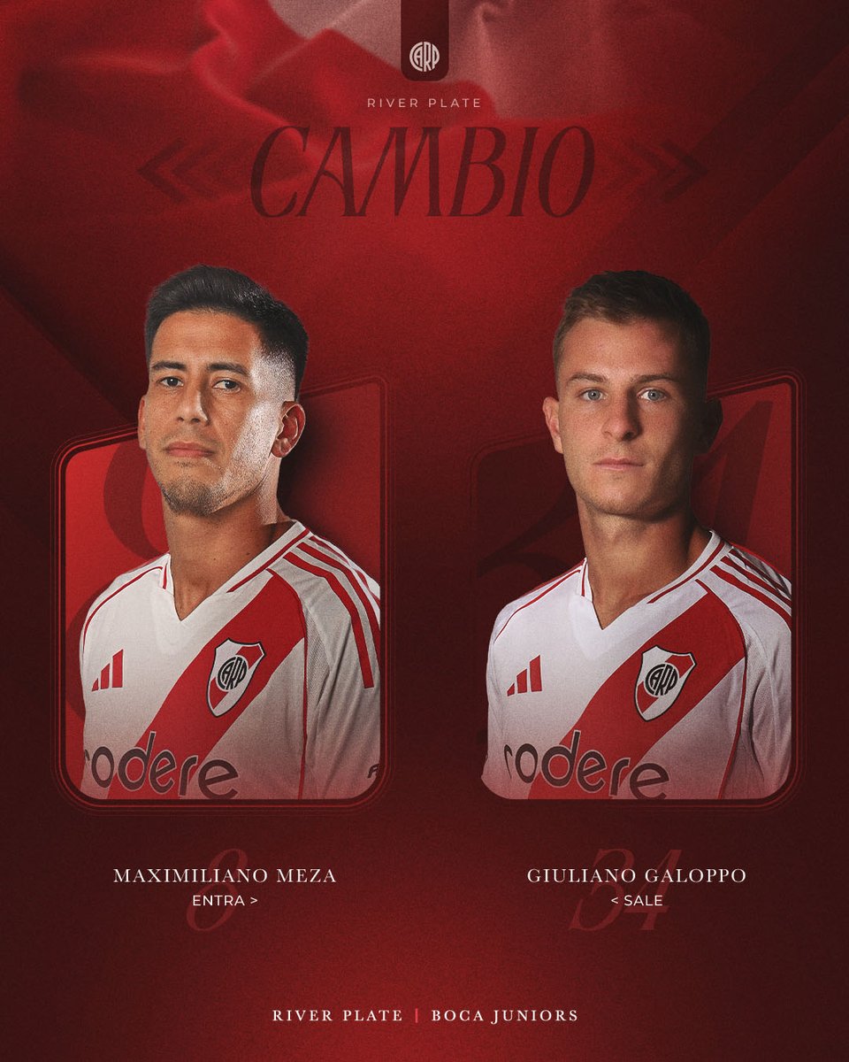 ⌚️ 10' ST River 2 - Boca 1

⚽️ Segundo cambio en River.

#VamosRiver ⚪️🔴⚪️