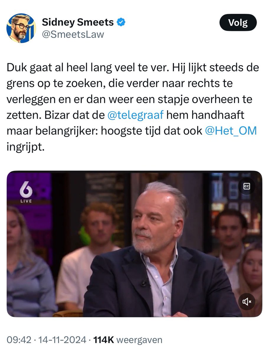 De meest gehate smeerlap van Nederland - zelfs D66 kon hem niet handhaven - gaat iedere week weer gewoon verder met ‘rechtse’ mensen intimideren en bedreigen. Dit is zijn zoveelste poging <a href="/wierdduk/">Wierd Duk ܦܝܪܬ ܕܘܟ</a> te cancellen. Je moet maar durven <a href="/SmeetsLaw/">Sidney Smeets</a>