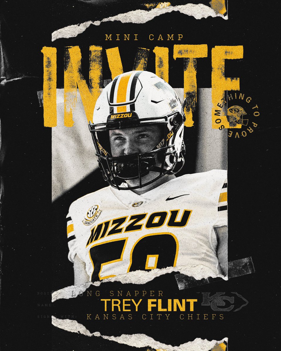 Mizzou Football (@mizzoufootball) on Twitter photo Congrats <a href="/trey_flint8/">Trey Flint</a> on getting invited to Kansas City Chiefs Mini campโผ๏ธ
#MIZ | #STP Congrats <a href="/trey_flint8/">Trey Flint</a> on getting invited to Kansas City Chiefs Mini campโผ๏ธ
#MIZ | #STP