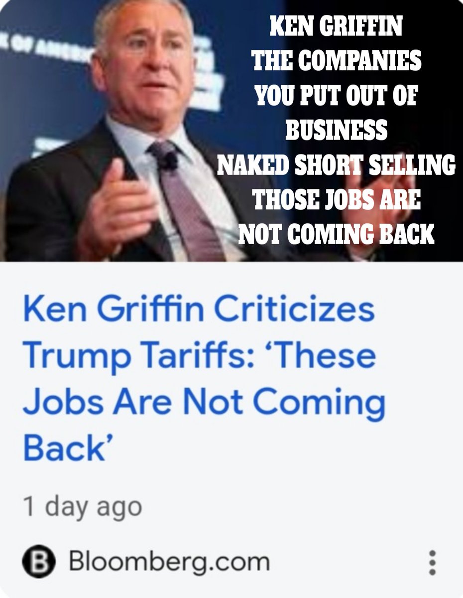 stephmase22's tweet photo. 📢 THESE JOBS ARE NOT COMING BACK 🚨🚨
That's right Ken Griffin @citsecurities all those companies you have put out of business with market manipulation Naked Short Selling. 
Those JOBS ARE NOT COMING BACK ‼️
@POTUS @DOGE @DOGE_SEC https://t.co/OXAyXzGvi8