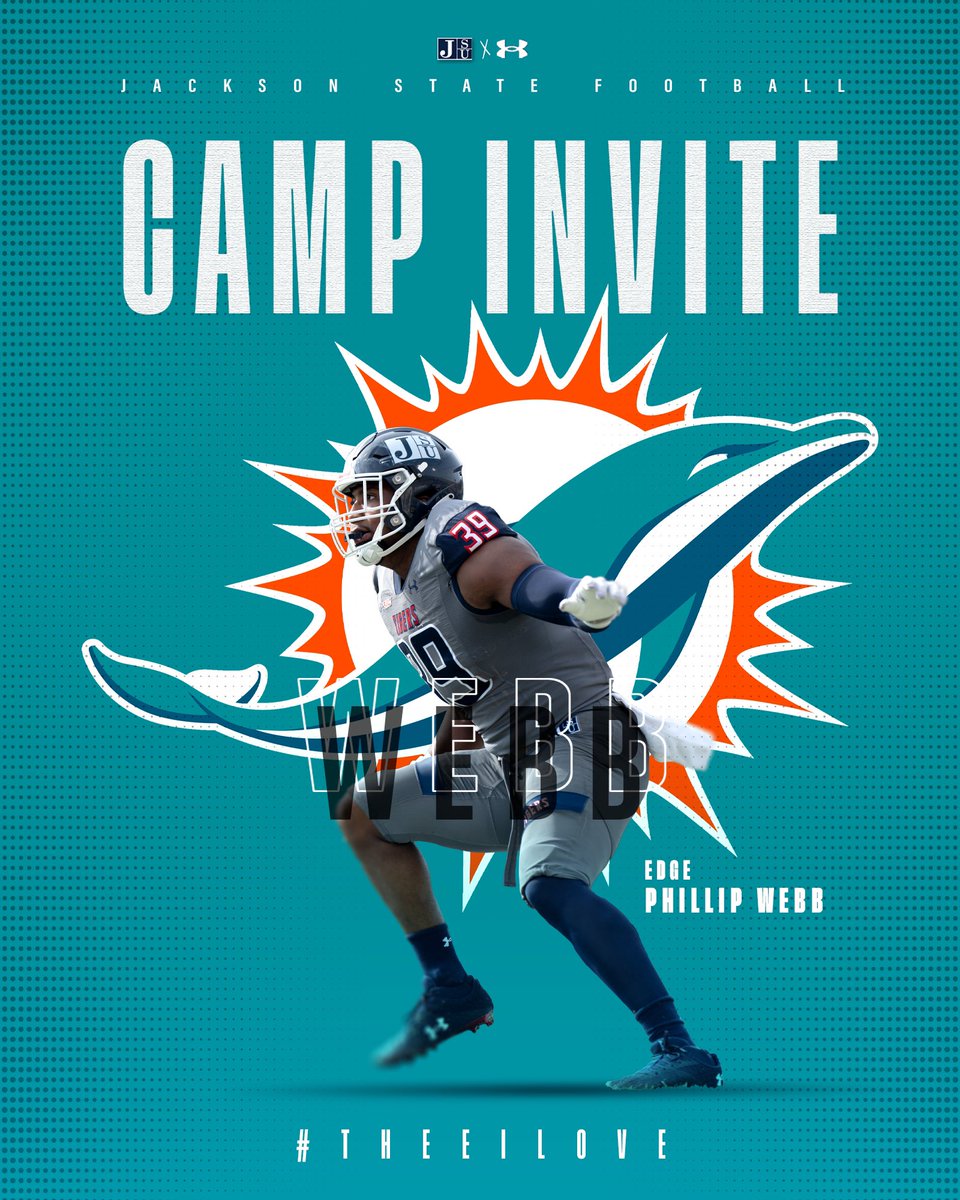 Jackson State Football (@gojsutigersfb) on Twitter photo Edge Rusher Phillip Webb has received a Camp Invite with the Miami Dolphins 🔥💙🐅
<a href="/_PhillipWebb_/">Phillip Webb🕸</a> x <a href="/MiamiDolphins/">Miami Dolphins</a>
#GuardTheeYard Edge Rusher Phillip Webb has received a Camp Invite with the Miami Dolphins 🔥💙🐅
<a href="/_PhillipWebb_/">Phillip Webb🕸</a> x <a href="/MiamiDolphins/">Miami Dolphins</a>
#GuardTheeYard