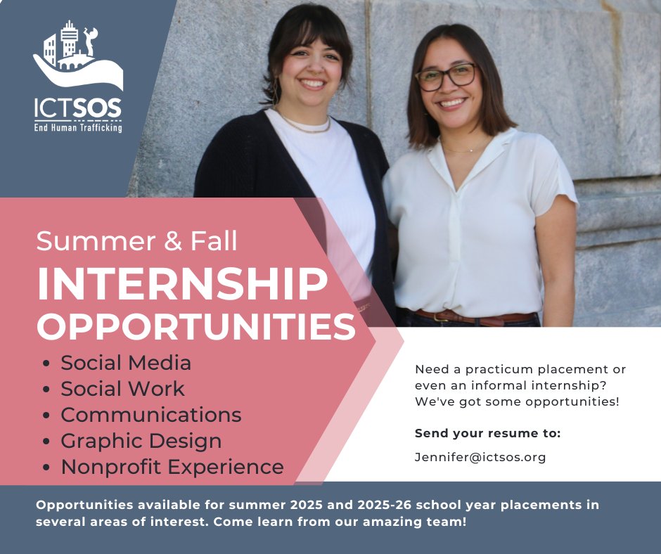 Are you looking for a summer or fall internship? Interested in learning more about the nonprofit sector and making an impact?

We’d love to hear from you! Send your resume to Jennifer, jennifer@ictsos.org to explore internship opportunities with ICT SOS!