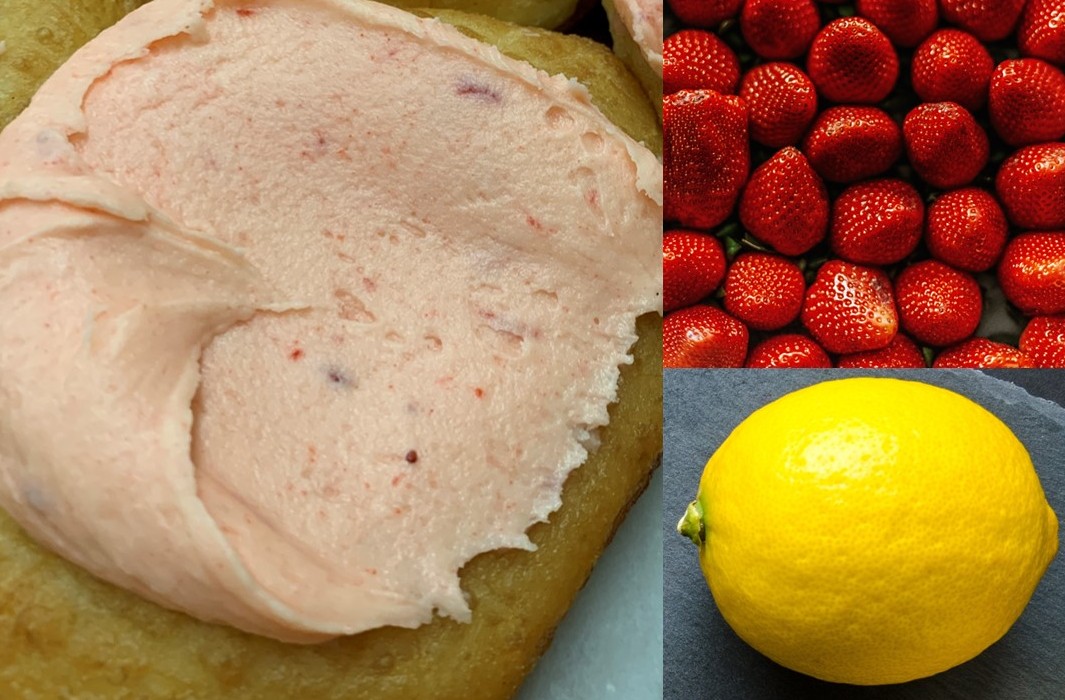 May is strawberry month and we’re kicking it off (a few days early) with a delightful spring donut. It’s lemon filled topped with homemade strawberry buttercream icing. The lemon filling is the perfect balance between sweet and tart that’s delicious with the strawberry icing.