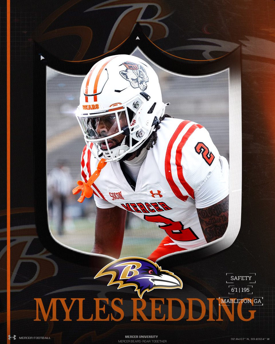 Mercer Football (@mercerfootball) on Twitter photo ๐๐๐ซ๐ง๐๐ โ
Congrats to our guy Myles Redding on his Rookie Mini Camp invite with the Baltimore Ravens.
<a href="/MylesTooNice/">Myles Redding โ</a> ๐ค <a href="/Ravens/">Baltimore Ravens</a> ๐๐๐ซ๐ง๐๐ โ
Congrats to our guy Myles Redding on his Rookie Mini Camp invite with the Baltimore Ravens.
<a href="/MylesTooNice/">Myles Redding โ</a> ๐ค <a href="/Ravens/">Baltimore Ravens</a>