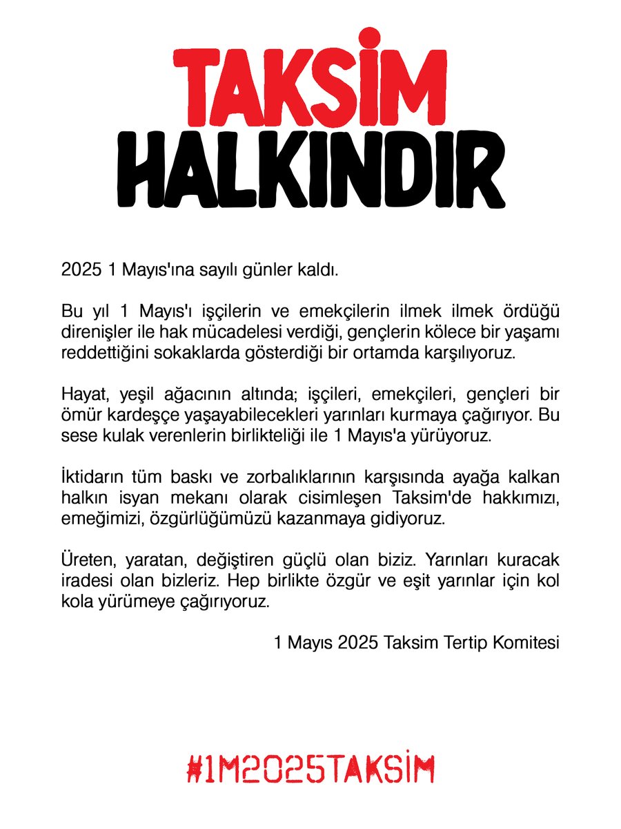 Taksim halkındır! 

#1M2025Taksim