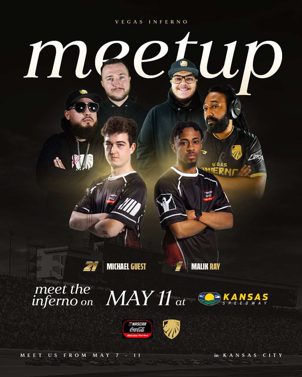 Vegas Inferno™ (@vegasinferno) on Twitter photo We’re taking Inferno to Kansas City! We’ve teamed up with our friends <a href="/PioneersGG/">Pioneers</a> & <a href="/SpireMotorsport/">Spire Motorsports</a> to attend the AdventHealth 400 with <a href="/ENASCARGG/">ENASCAR</a> !
Meet us in person on May 11th! <a href="/MalikRayTTV/">MFR</a> <a href="/MGuest33/">Michael Guest</a> <a href="/Glyphics_/">LVI Glyphics</a> <a href="/FiteLVI/">Fite</a> <a href="/smitty2447/">Ryan Smith - LVI Smitty2447</a> & <a href="/ViolinPanda_/">LVI | ViolinPanda</a> ! 🦁
We’ll be hanging out We’re taking Inferno to Kansas City! We’ve teamed up with our friends <a href="/PioneersGG/">Pioneers</a> & <a href="/SpireMotorsport/">Spire Motorsports</a> to attend the AdventHealth 400 with <a href="/ENASCARGG/">ENASCAR</a> !
Meet us in person on May 11th! <a href="/MalikRayTTV/">MFR</a> <a href="/MGuest33/">Michael Guest</a> <a href="/Glyphics_/">LVI Glyphics</a> <a href="/FiteLVI/">Fite</a> <a href="/smitty2447/">Ryan Smith - LVI Smitty2447</a> & <a href="/ViolinPanda_/">LVI | ViolinPanda</a> ! 🦁
We’ll be hanging out