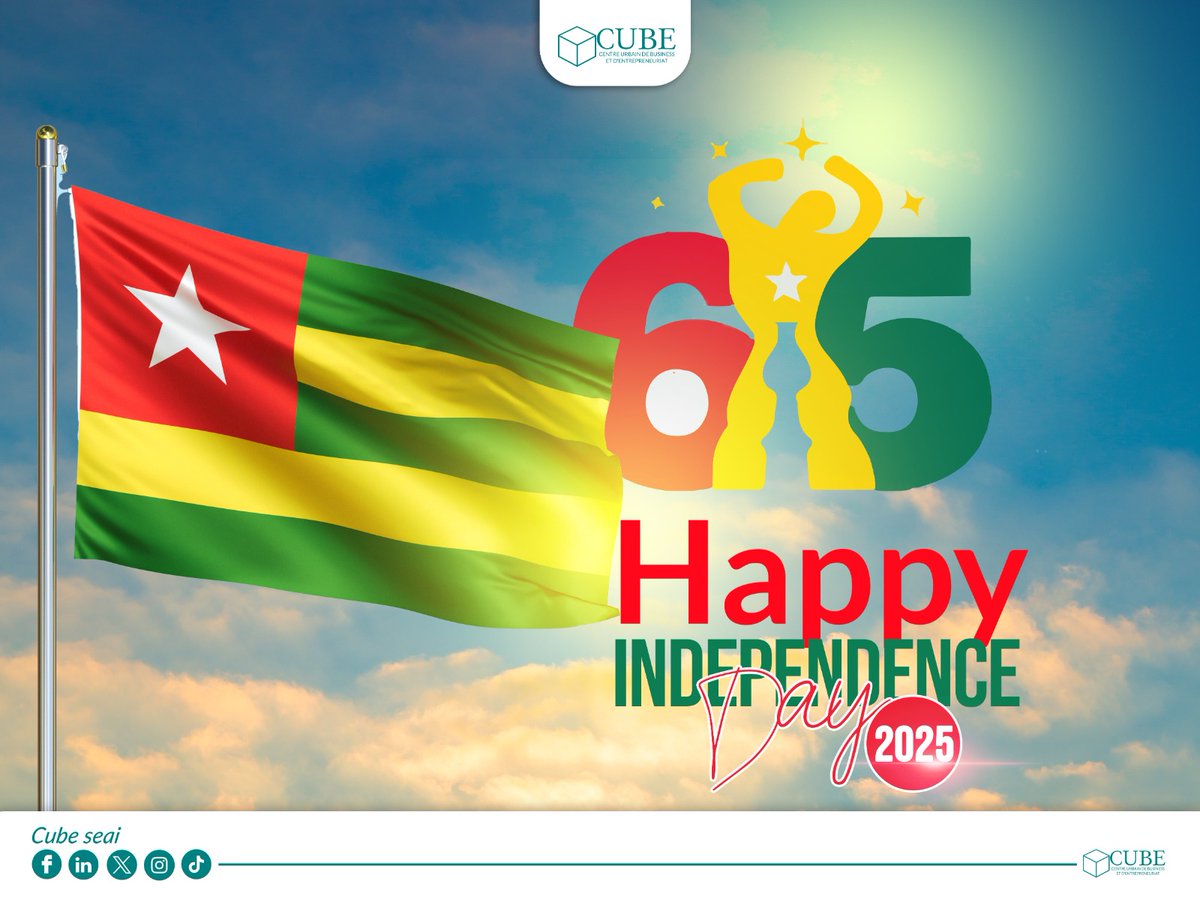 togo_cube's tweet photo. À l'occasion de cette célébration des 65 ans d'indépendance du Togo, CUBE et ses partenaires adressent leurs vœux les plus chaleureux à toute la communauté togolaise et à la diaspora.

CUBE, de l'idée au monde, nous entreprenons l'impossible !

#IndependanceDay #Togo65ans #CUBE https://t.co/gC6jnNcstE