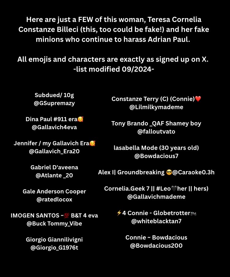 Rileah1's tweet photo. @adrianpaul1 @MattMiddleman @Stop_with_rape Here’s a partial list of her faux X accounts! https://t.co/T9jF0PV0fB