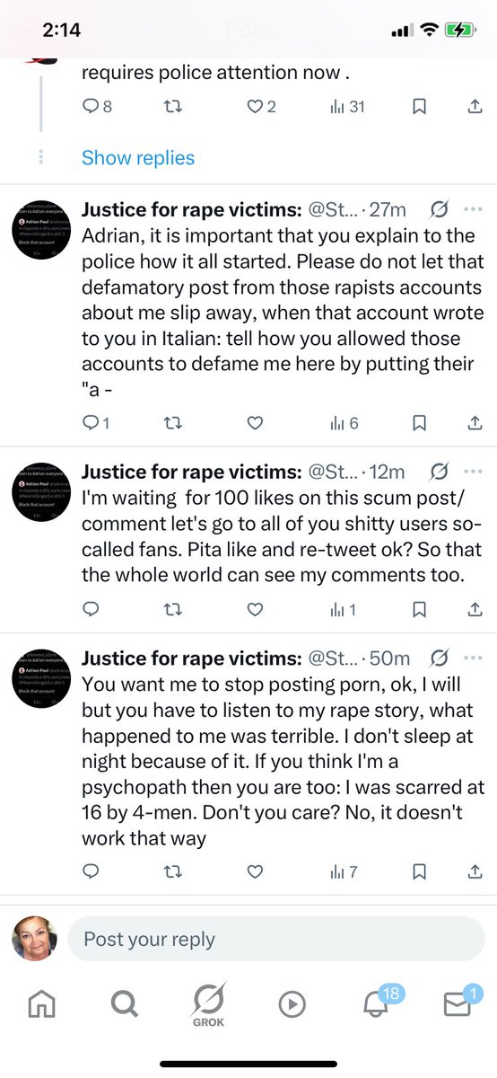 Rileah1's tweet photo. @adrianpaul1 @Jason_IT_NBer @Stop_with_rape These are some of her replies to your post, minutes ago! https://t.co/zYVHqADYLh