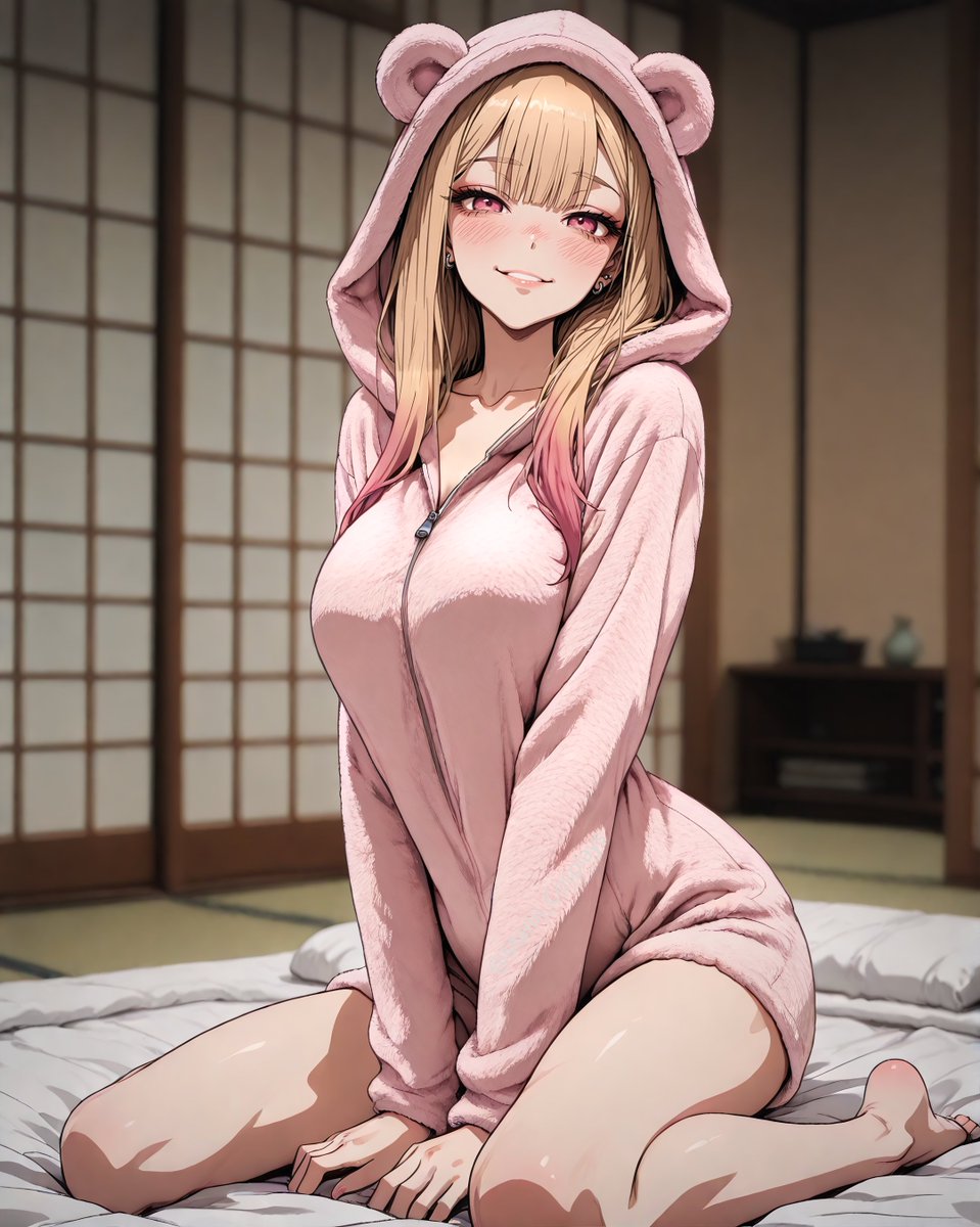 #GoodMorning #Anime 
Marin in a pink fuzzy onesie 😚