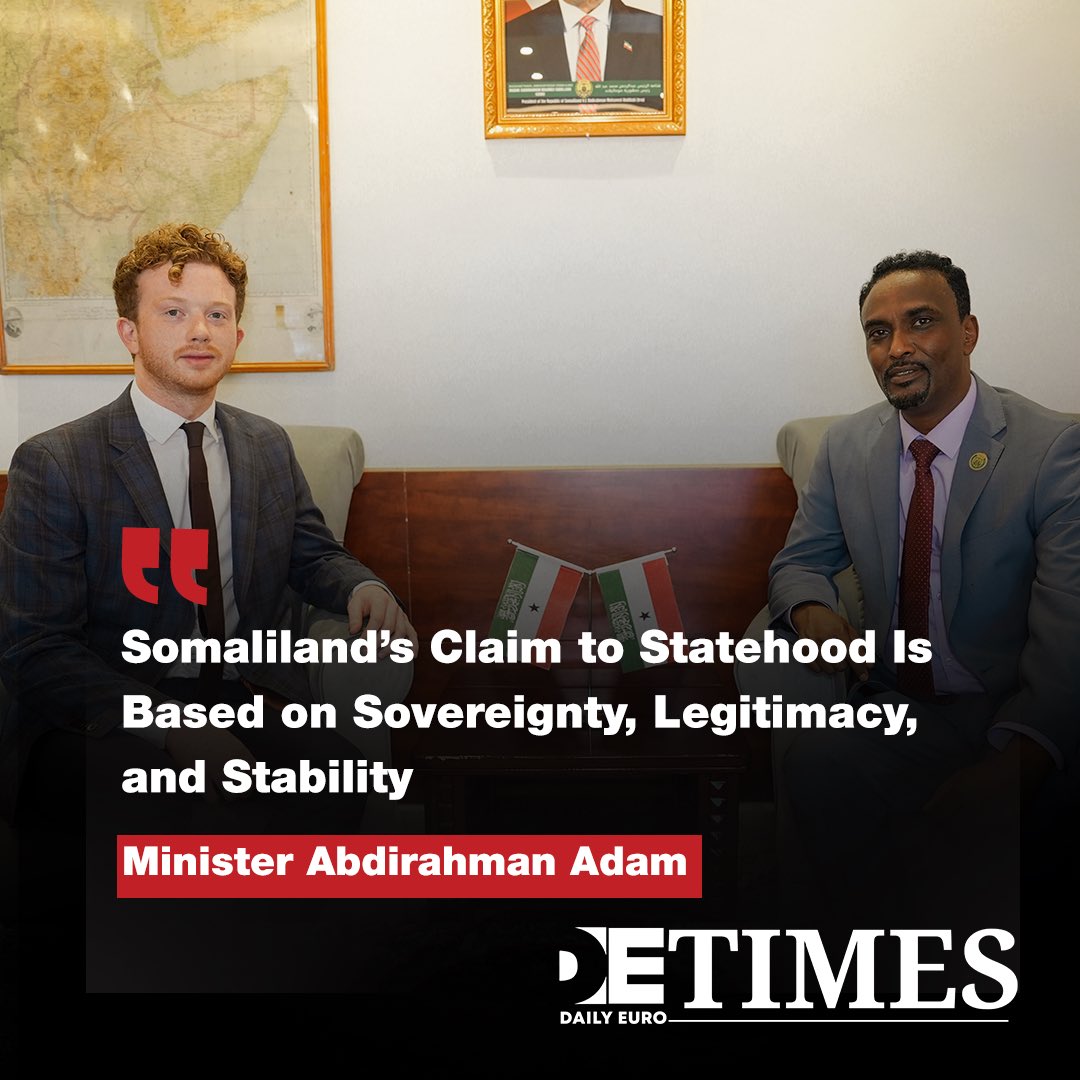 dailyeurotimes's tweet photo. Exclusive: Recognition, Somalia, and Normalisation

In an exclusive interview with #DET, the Minister of Foreign Affairs and International Cooperation of the Republic of Somaliland, @min_abdirahman, shared profound insights into the nation’s foreign policy and aspirations for recognition.

Minister Abdirahman Adam emphasised the foundation of #Somaliland’s statehood in the interview:
“Our claim to statehood is based on historical sovereignty, democratic legitimacy, and regional stability.”

@somalilandmfa