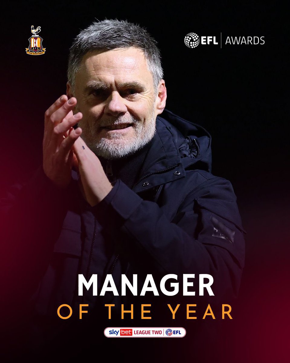 Bradford City AFC (@officialbantams) on Twitter photo Our Gaffer! β€οΈπ
Graham Alexander has been named the <a href="/SkyBetLeagueTwo/">Sky Bet League Two</a> Manager of the Season! π
#BCAFC Our Gaffer! β€οΈπ
Graham Alexander has been named the <a href="/SkyBetLeagueTwo/">Sky Bet League Two</a> Manager of the Season! π
#BCAFC
