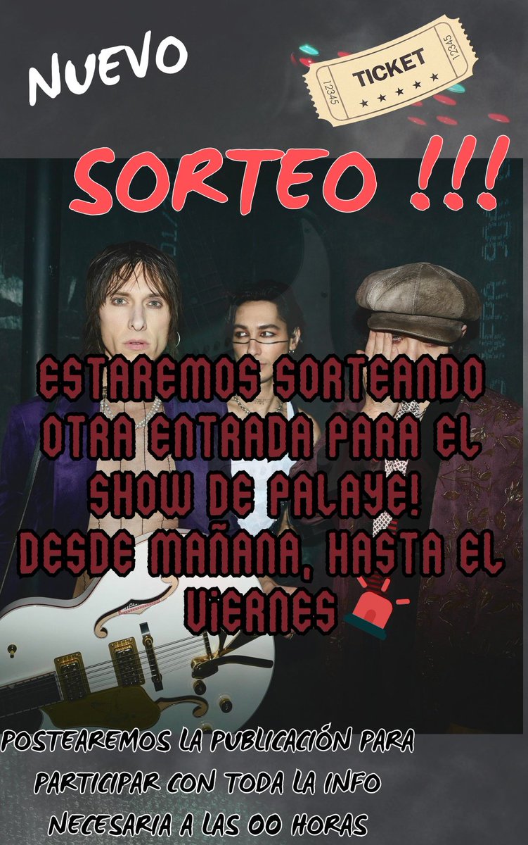 PalayeArg's tweet image. NUEVO SORTEO DE ENTRADA PARA EL RECITAL DE @PalayeRoyale ! 💥🎟️🎟️ 
A partir de mañana, desde nuestro IG: @ palayeargentina. Ahí pueden encontrar más info 🔥 
Suerte a todos 🤞🏻