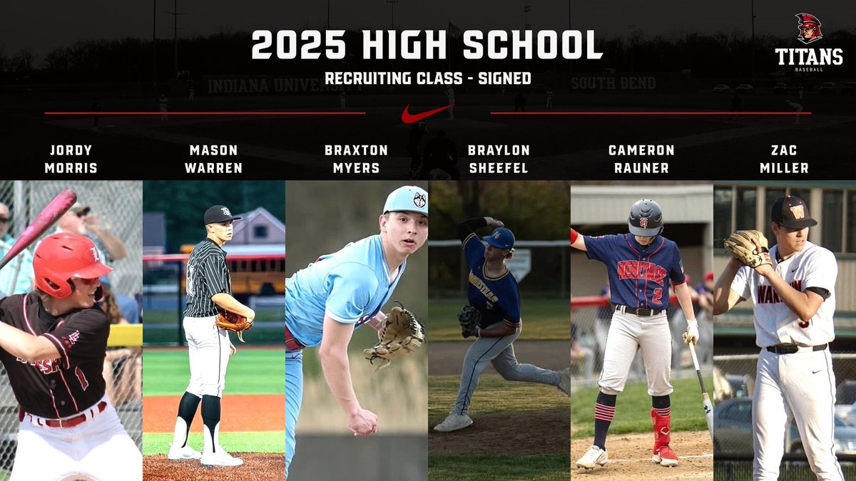 IUSB Baseball (@iusbbase) on Twitter photo Congrats to our 2025 recruits who’ve signed!
Jordy Morris (<a href="/jordy1morris/">Jordyn Morris</a>)
Mason Warren (<a href="/war1157/">Mason Warren</a>)
Braxton Myers (<a href="/bmyers803/">Braxton Myers</a>)
Braylon Sheefel (<a href="/bsheefel11/">Braylon Sheefel</a>)
Cameron Rauner (<a href="/RaunerCameron9/">Cameron Rauner</a>)
Zac Miller (<a href="/Zac_Miller04/">Zac Miller</a>)
#TitanFamily⚔️ Congrats to our 2025 recruits who’ve signed!
Jordy Morris (<a href="/jordy1morris/">Jordyn Morris</a>)
Mason Warren (<a href="/war1157/">Mason Warren</a>)
Braxton Myers (<a href="/bmyers803/">Braxton Myers</a>)
Braylon Sheefel (<a href="/bsheefel11/">Braylon Sheefel</a>)
Cameron Rauner (<a href="/RaunerCameron9/">Cameron Rauner</a>)
Zac Miller (<a href="/Zac_Miller04/">Zac Miller</a>)
#TitanFamily⚔️