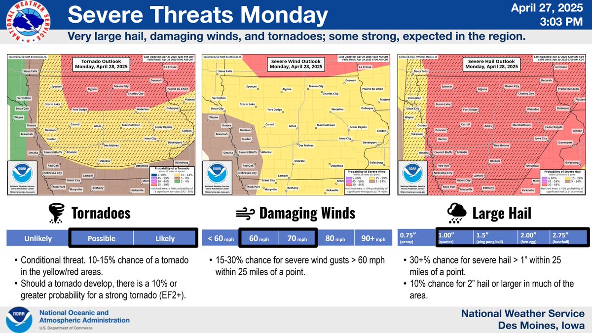 The main change this afternoon was the reduction of the Moderate Risk. This has been pulled up to Highway 20 with an Enhanced Risk taking its place. Still an uncertain storm forecast for the Enhanced Risk area, but storms that can manage to get going will be intense. #iawx