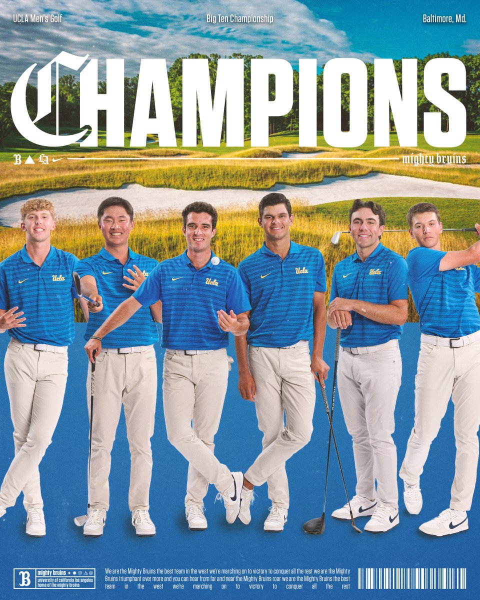 𝟐𝟎𝟐𝟓 𝐁𝐈𝐆 𝐓𝐄𝐍 𝐂𝐇𝐀𝐌𝐏𝐈𝐎𝐍𝐒‼️

UCLA shot 2-over 282 at the Big Ten Championships on Sunday to secure the program’s first-ever Big Ten Championships title.

This marks UCLA’s first conference championship since 2006.

#GoBruins | <a href="/bigten/">Big Ten Conference</a> ⛳🏆