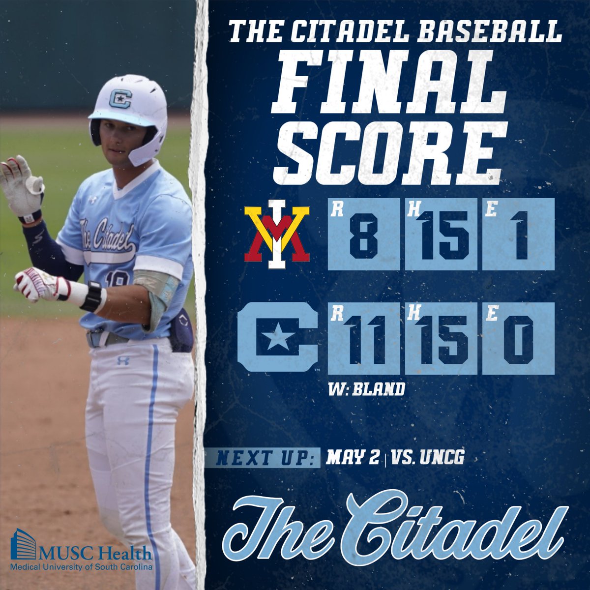BULLDOGS WIN!!!

The Citadel sweeps VMI in an 11-8 win!

#jOURney