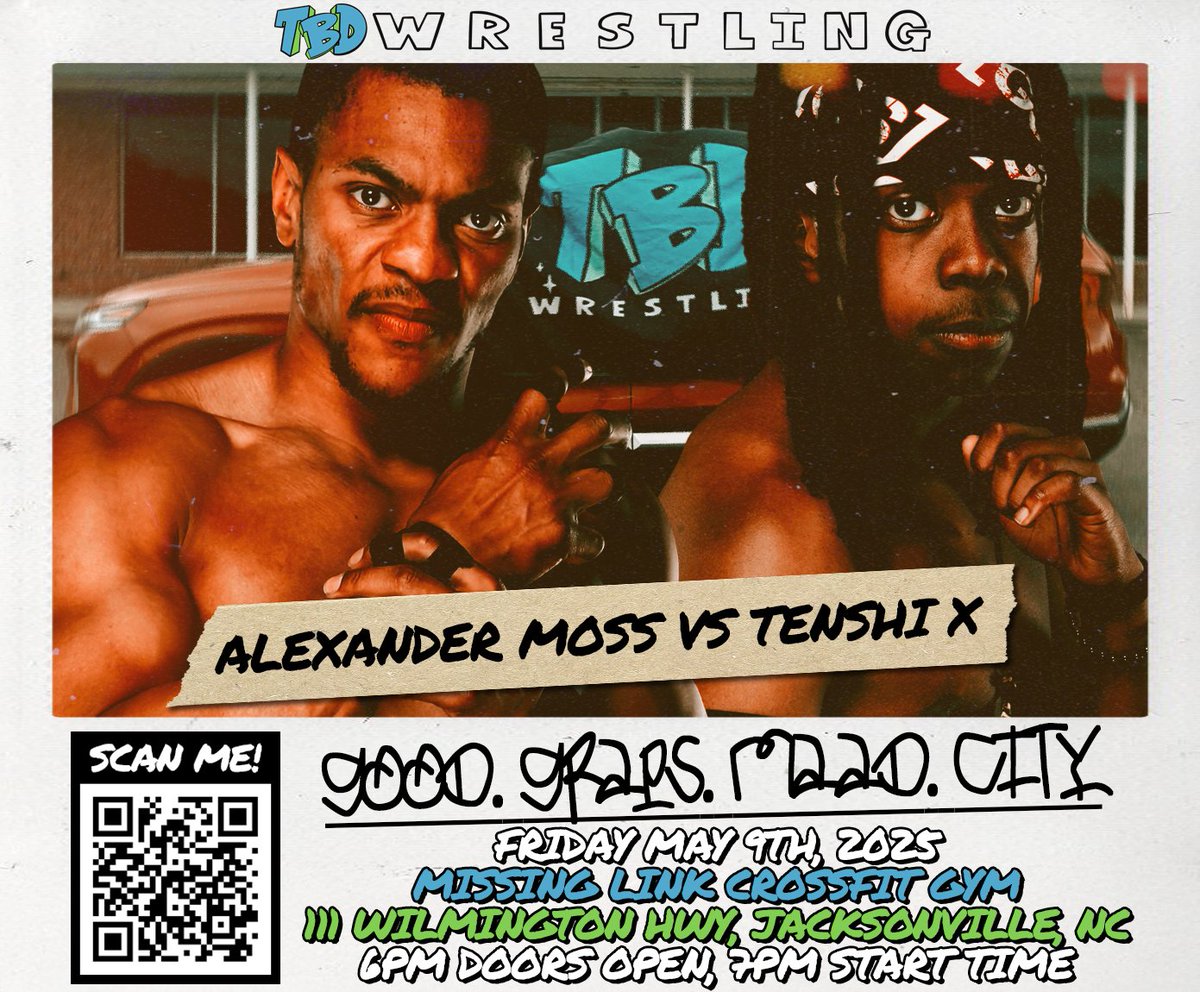 🚨 MATCH ANNOUNCEMENT! 🚨

After <a href="/Alexander__Moss/">Absolute Truth |T| Alexander Moss</a> challenged anyone from Jacksonville to face him, <a href="/tenshix9x/">Big Business Tenshi X| Goon Squad!!!</a> "accepted" the challenge! Can Tenshi defend his home field on May 9th?!

TBD Presents: good graps, m.A.A.d city
Friday, May 09, 2025!
Tickets On Sale Now: Link In Bio!