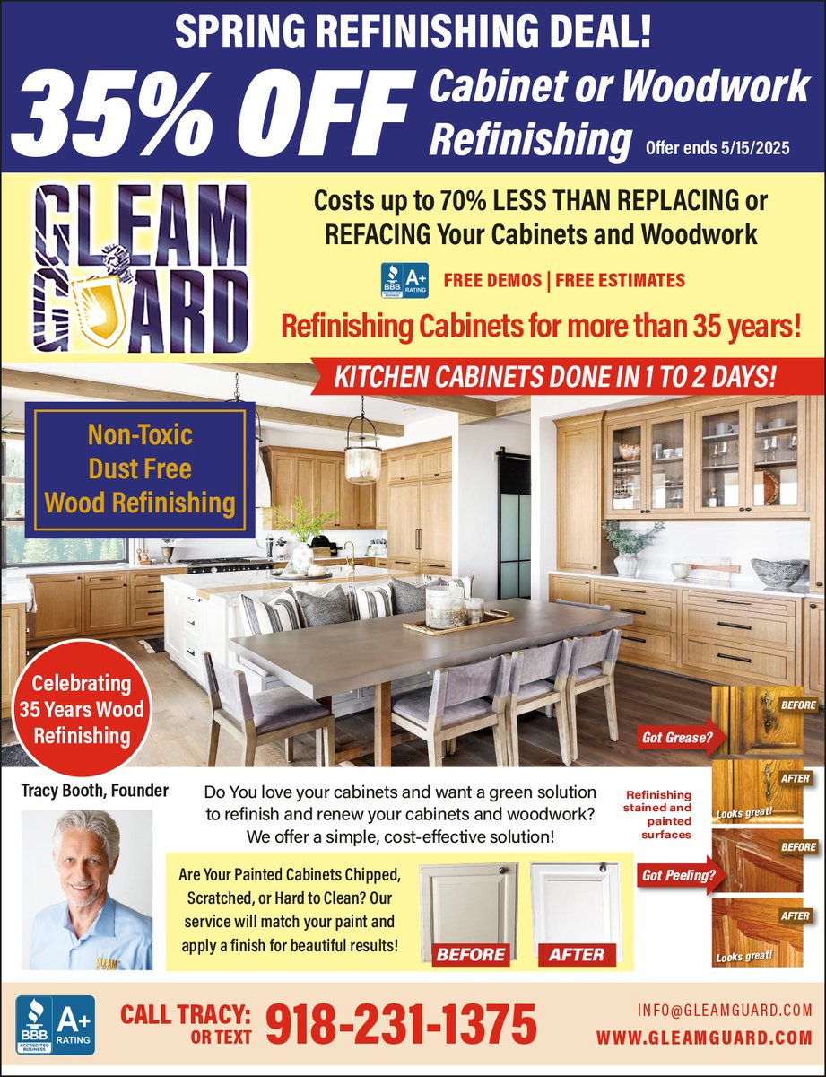valuenewsvalues's tweet image. Refinishing your woodwork costs up to 70% less than replacing it! Gleam Guard in Tulsa has been specializing in that for more than 35 years!
#gleamguard #refinishing #HomeImprovement #HomeRenovation #tulsa
valuenews.com/free-coupons-d…