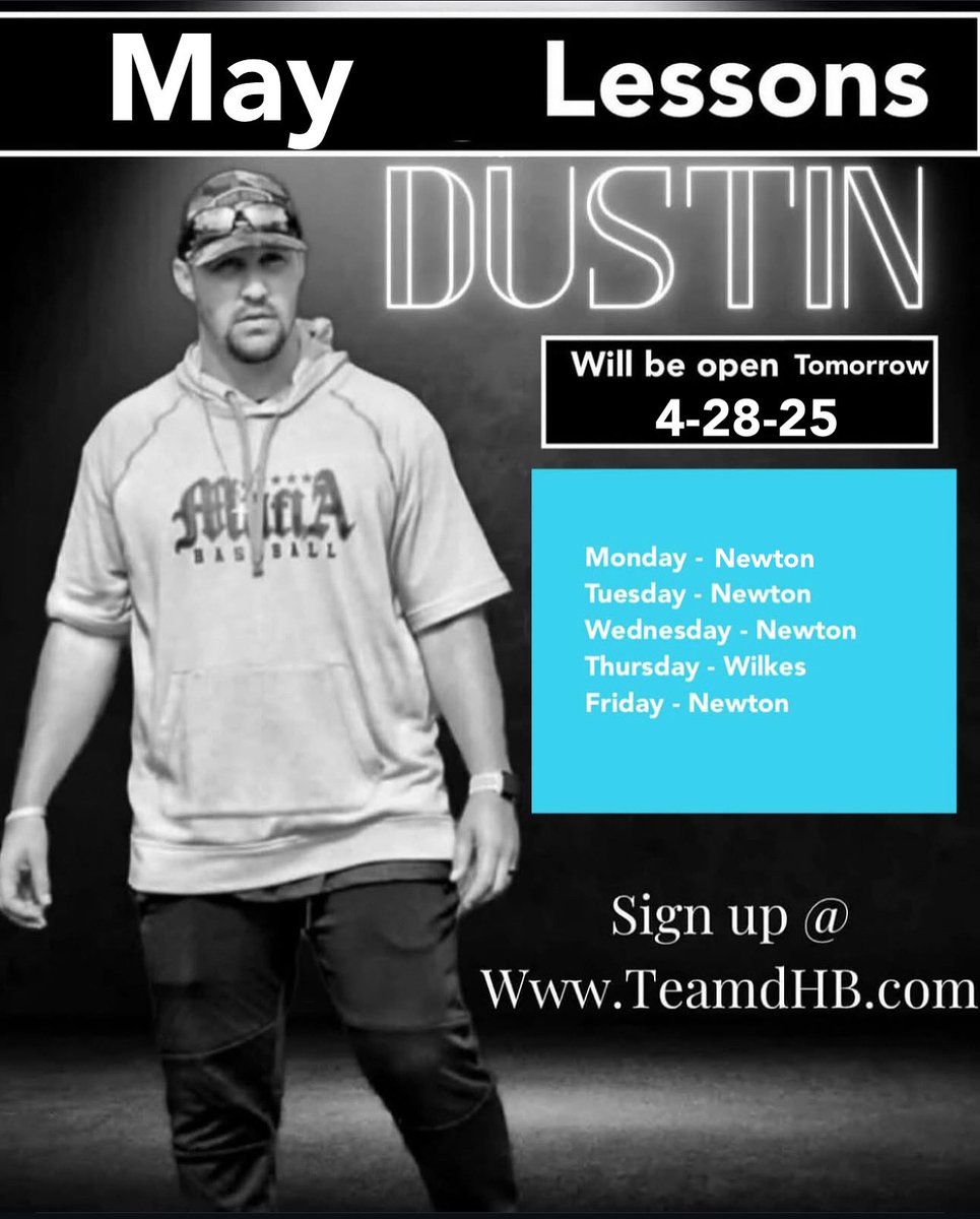 Dustin Harrington Lesson Sign-ups!🚨
Tomorrow 4/28/2025– schedule will be available to sign up for lessons in May. Spots go fast, make sure you get yours at TeamdHB.com (link in bio), click on “Book Now Heat Facility”  or “Book Now Wilkesboro”