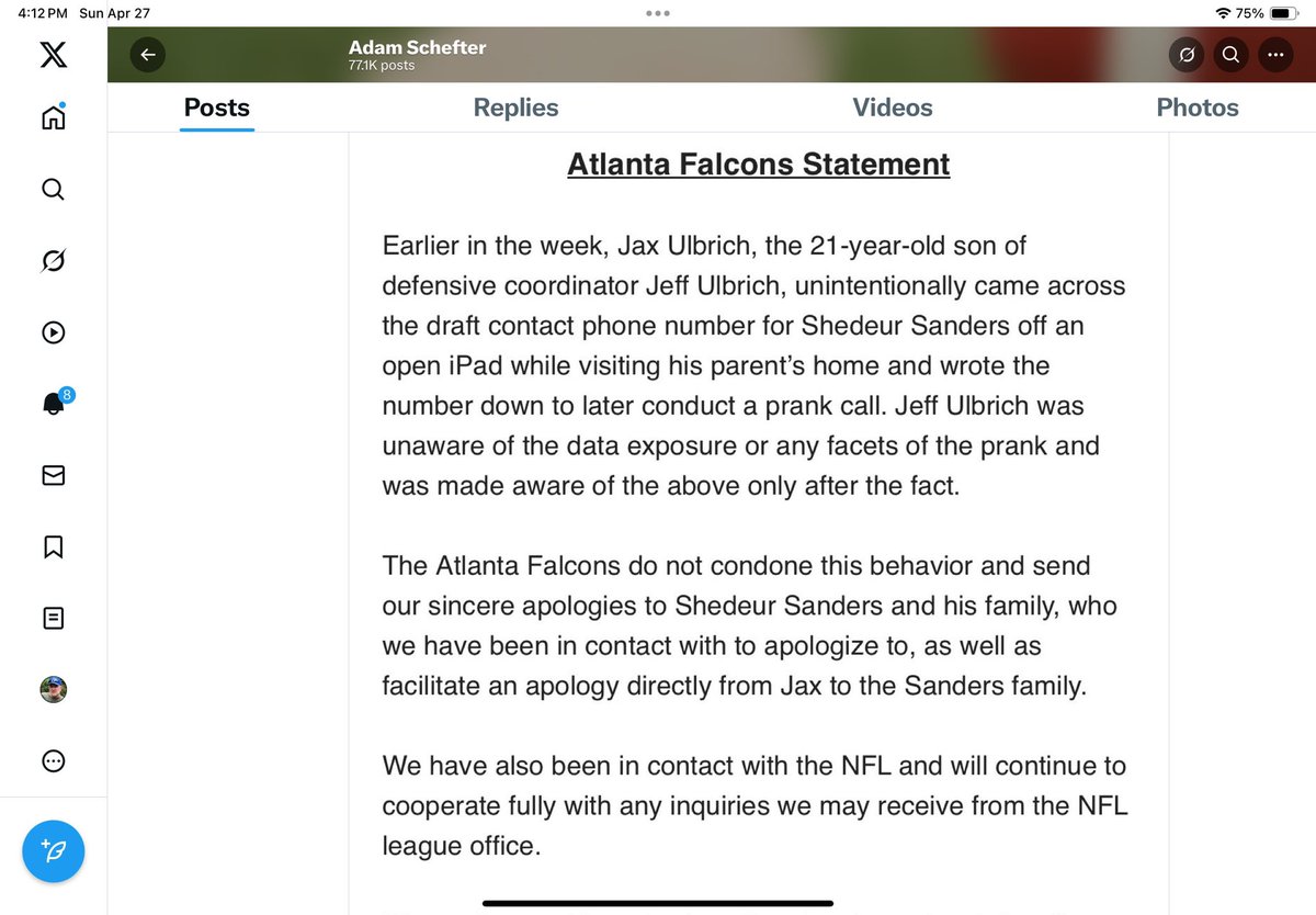 I call on every team in the NFL who plays the Falcons this season to run up the score as much as possible in response to one of their coaches ahole sons pranking Shedeur during the draft. Since they will likely suck this year anyway, this shouldn’t be very difficult.