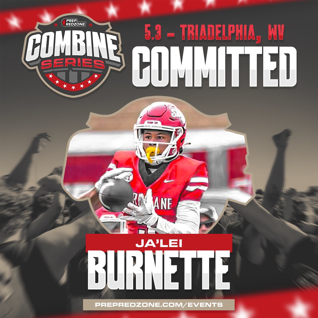 Prep Redzone West Virginia (@prepredzonewv) on Twitter photo 🔒 LOCKED IN!
Top 5 2026 WR <a href="/JaleiBurnette14/">Jalei “JA” Burnette</a> is ready to compete at the Combine Series!
Join him in Triadelphia, WV on May 3rd below with discount code PRZWVCombine25! 👇
🔗: events.prepredzone.com/e/1484/registe…
#wvprepfb 🔒 LOCKED IN!
Top 5 2026 WR <a href="/JaleiBurnette14/">Jalei “JA” Burnette</a> is ready to compete at the Combine Series!
Join him in Triadelphia, WV on May 3rd below with discount code PRZWVCombine25! 👇
🔗: events.prepredzone.com/e/1484/registe…
#wvprepfb