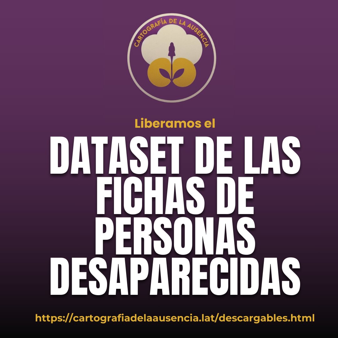 cartodeausencia's tweet photo. 📢 Ya liberamos el dataset de desapariciones en Jalisco con el que trabajamos en @cartodeausencia.
📂 Está disponible para consulta, análisis y acción.
📊 Datos abiertos para la memoria, la denuncia y la investigación.

➡️ https://t.co/EwUF3lNGYU https://t.co/54v8O72xpw