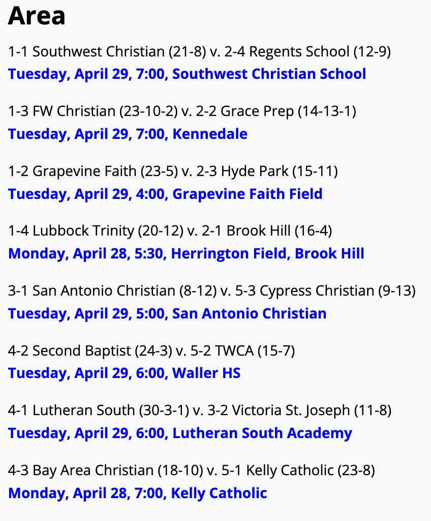 Division 1 and 2 playoffs kick into high gear this week.  Head over to txhighschoolbaseball.com/playoffs for THE most extensive coverage of the <a href="/TAPPSBaseball/">TAPPS Baseball</a> playoffs. Scores, brackets, broadcast links, schedules...we have it all! Division 3-5 updates will be posted early this week.