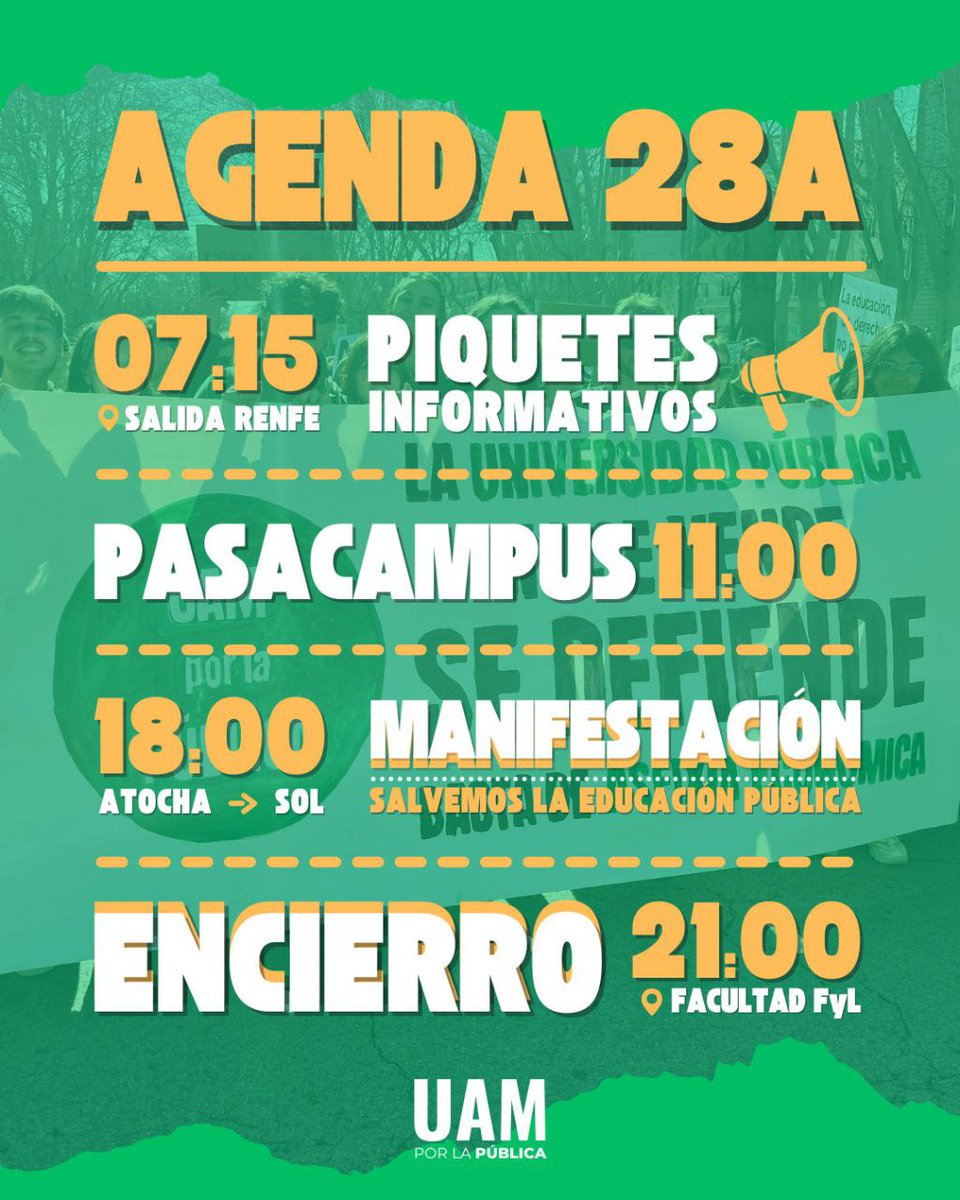 Mañana, después de la mani, habrá un encierro en la UAM. Os comparto la agenda de la <a href="/uamporlapublica/">UAM por la Pública</a> de mañana. Animaos a venir y difundir!!!