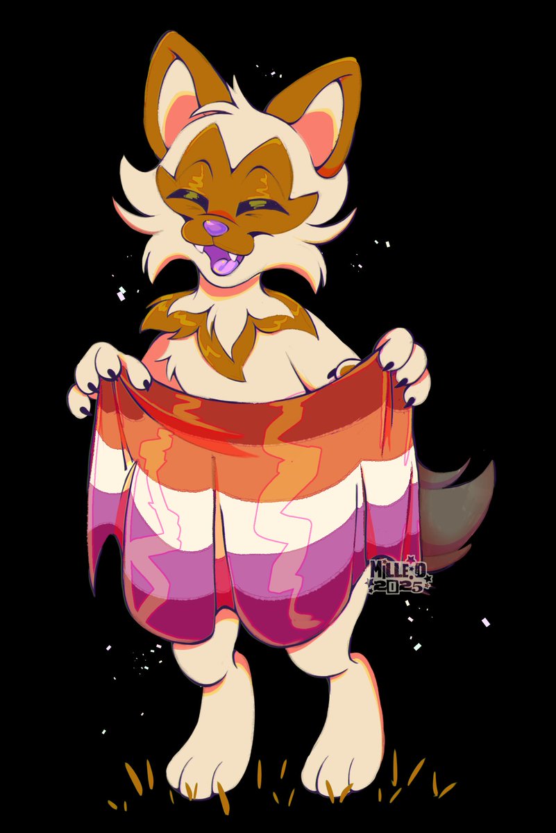 MilleDPurple's tweet image. Gay cat for the lesbianism week 🔥🧡🤍🩷🔥 + alt version with no oficial shiny 
#pokemon #fanart