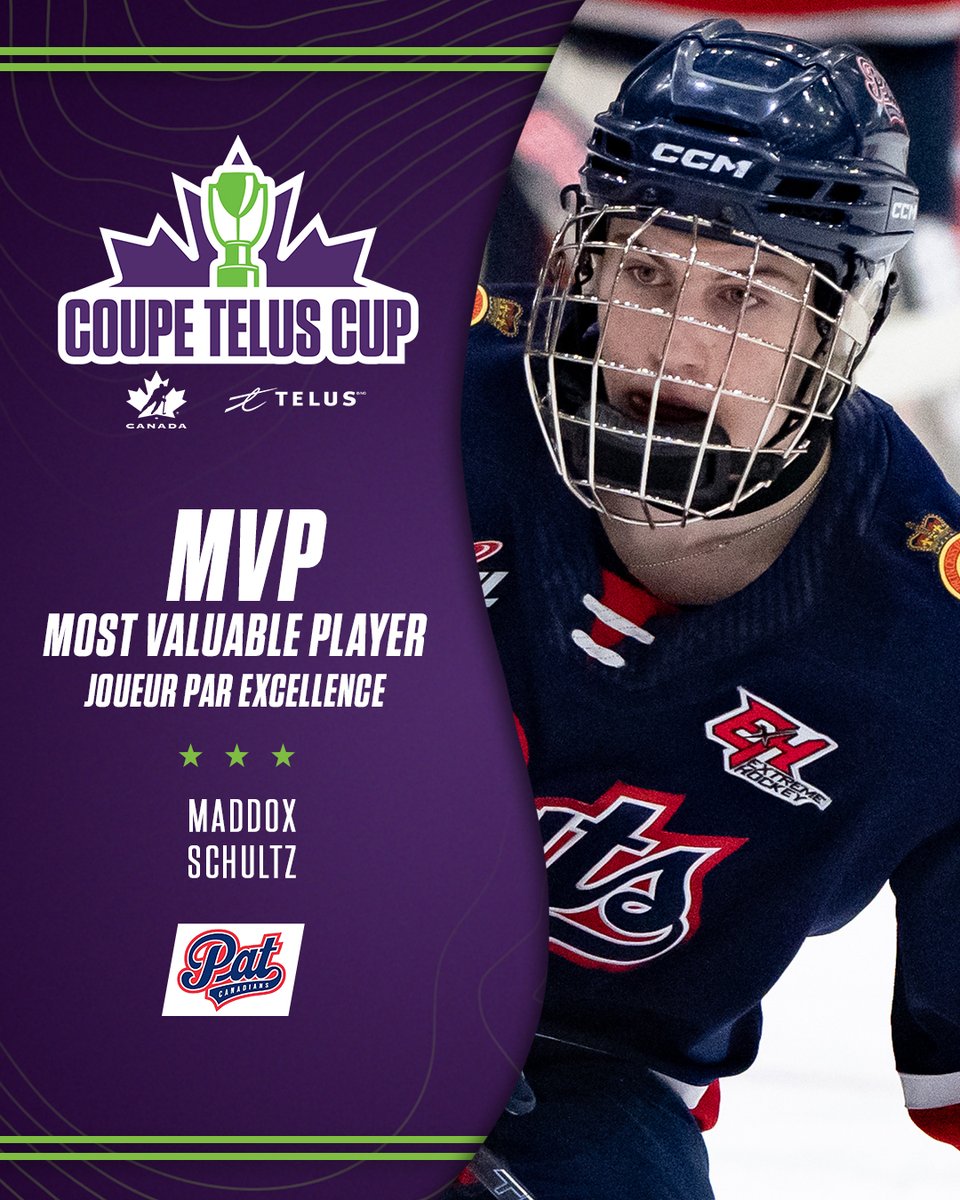 Hockey Canada (@hockeycanada) on Twitter photo The #TELUSCup Most Valuable Player is Maddox Schutz of the <a href="/aaapatcanadians/">Regina Pat Canadians</a>! 👏
La Joueur par excellence de la #CoupeTELUS est Maddox Schultz des Pat Canadians de Regina! 👏 The #TELUSCup Most Valuable Player is Maddox Schutz of the <a href="/aaapatcanadians/">Regina Pat Canadians</a>! 👏
La Joueur par excellence de la #CoupeTELUS est Maddox Schultz des Pat Canadians de Regina! 👏