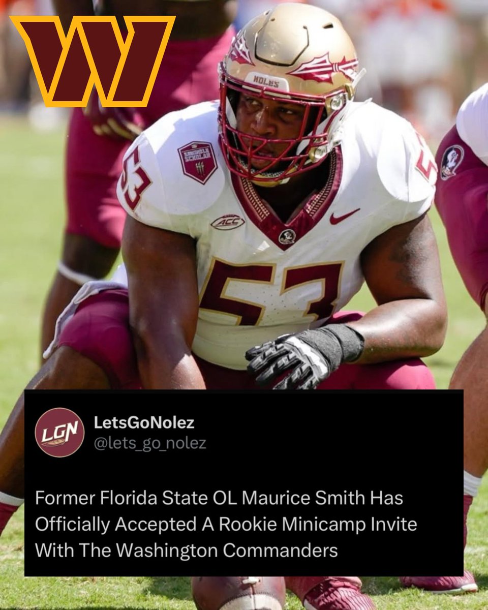 ICYMI: Former Florida State OL Maurice Smith Has Officially Accepted A Rookie Minicamp Invite With The Washington Commanders🔥🍢

(📸: Charles Mays)
#GoNoles #ProNoles #KeepCLIMBing