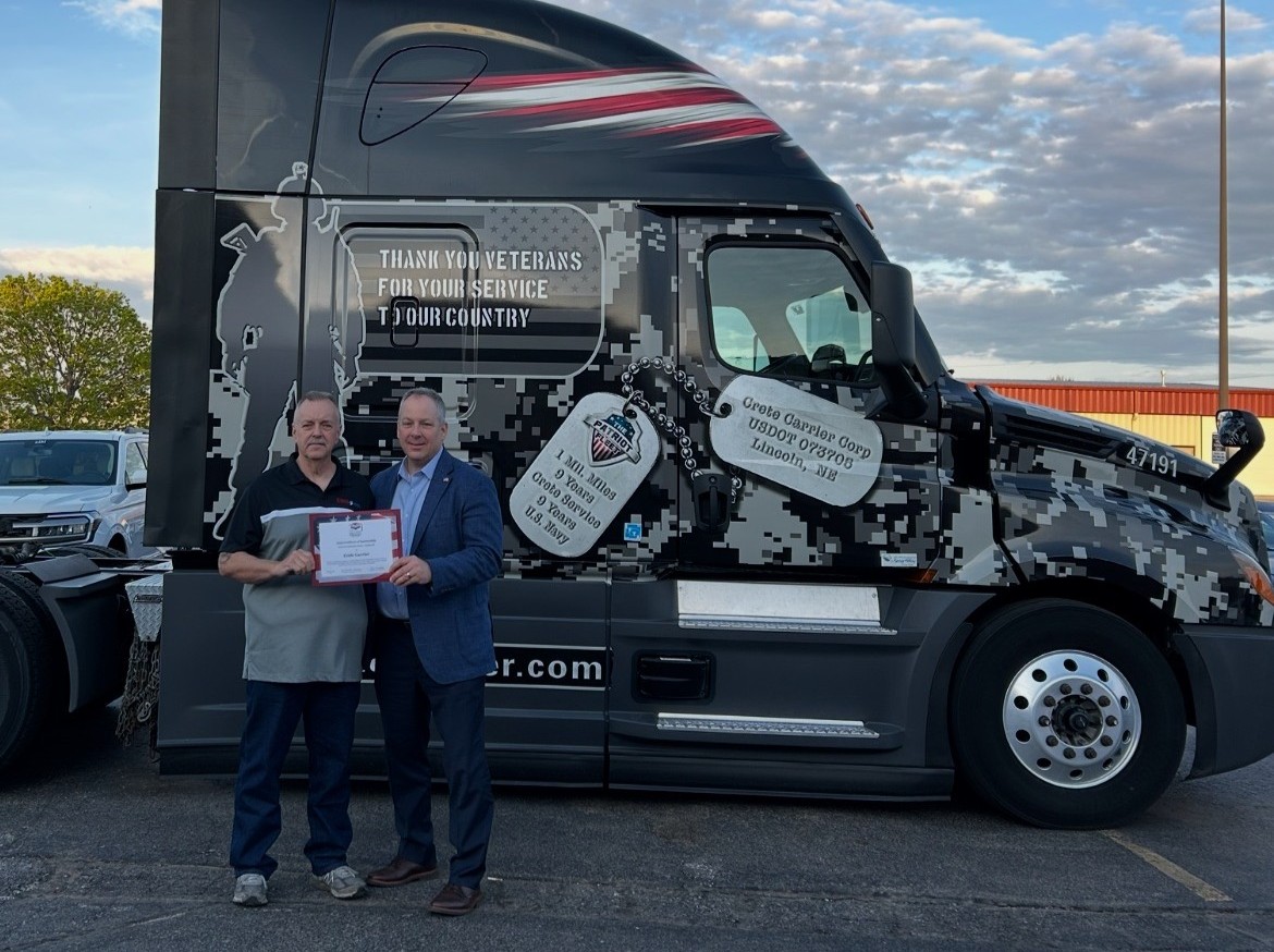 Patriot Fleet driver Phillip Roberts joined Erick at the recent "Our Community Salutes" event in Lincoln. The event recognizes graduating high school seniors in the Class of 2025 who are enlisting in the military. Congratulations to all!