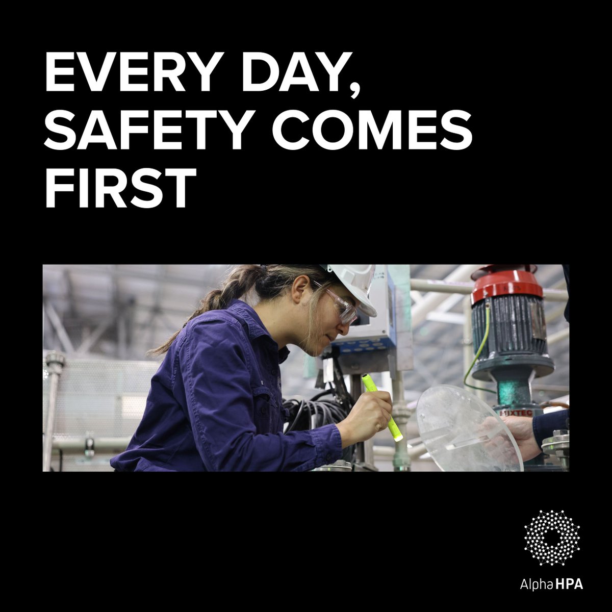 Safety is always in focus at Alpha HPA. On World Day for Safety and Health at Work, we thank our team for making safety a shared priority every day. 
 
 #WeAreAlphaHPA #WorkplaceSafety #HPA #Gladstone