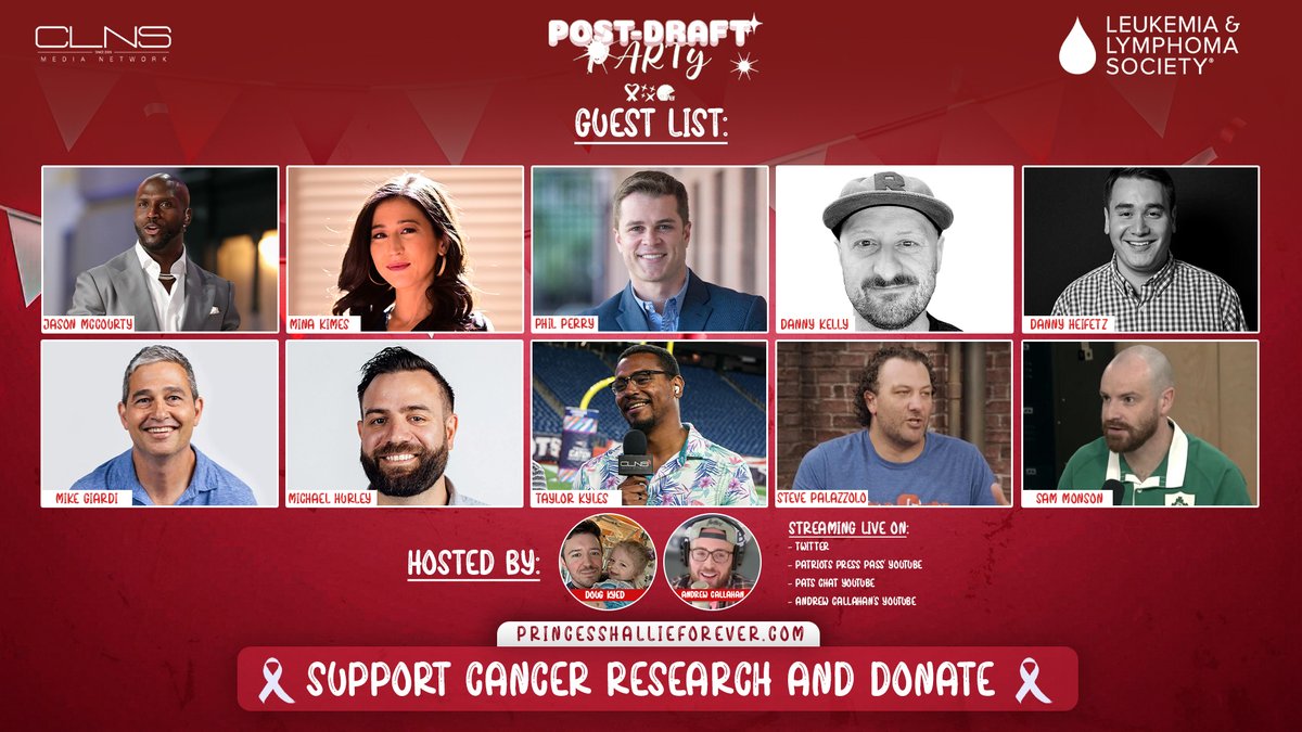 Patriots on CLNS Media (@patriotsclns) on Twitter photo 🚨WHO IS COMING TO THE PARTY AT 7:30pm ET?🥳
<a href="/DougKyed/">Doug Kyed</a> & <a href="/_AndrewCallahan/">Andrew Callahan</a> are going LIVE to raise money for Doug's <a href="/LLSusa/">The Leukemia & Lymphoma Society</a> campaign with an incredible lineup guests for a Patriots Post-Draft Party Fundraiser: youtube.com/live/jJhSNKDKO…
You donate via YouTube Super Chat to ask a 🚨WHO IS COMING TO THE PARTY AT 7:30pm ET?🥳
<a href="/DougKyed/">Doug Kyed</a> & <a href="/_AndrewCallahan/">Andrew Callahan</a> are going LIVE to raise money for Doug's <a href="/LLSusa/">The Leukemia & Lymphoma Society</a> campaign with an incredible lineup guests for a Patriots Post-Draft Party Fundraiser: youtube.com/live/jJhSNKDKO…
You donate via YouTube Super Chat to ask a