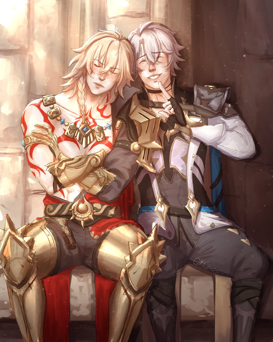 I think I have a curse where I can draw the blonde one, but not the grey haired one (I'm comparing this with kaveh and alhaitham).

#honkaistarrail #mydei #phainon #phaidei #myphai #mydeimos #hoyoverse #illustration #artist #art #honkaistarrailfanart #hsr