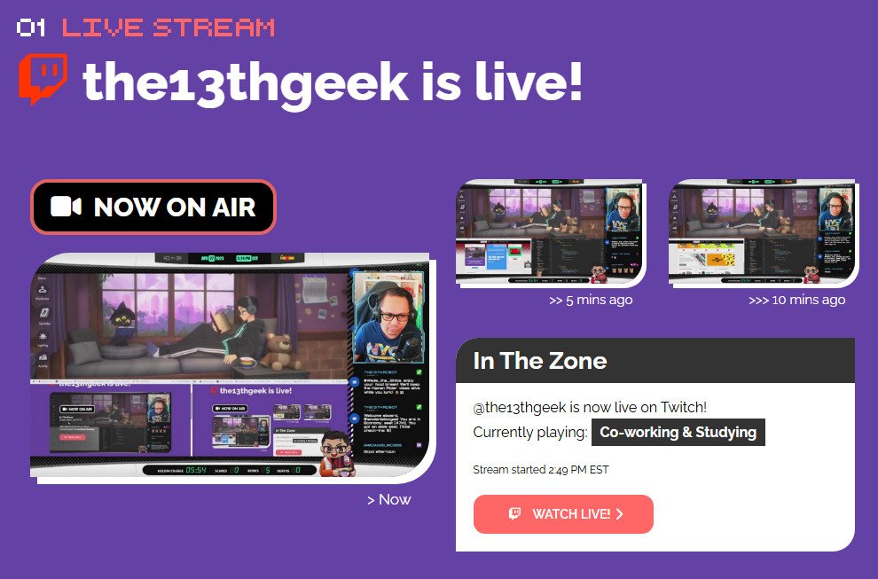 Added live thumbnails on my website that shows stream snapshots for the last 15 mins 😎

Thanks for tuning in while I coded this to life!