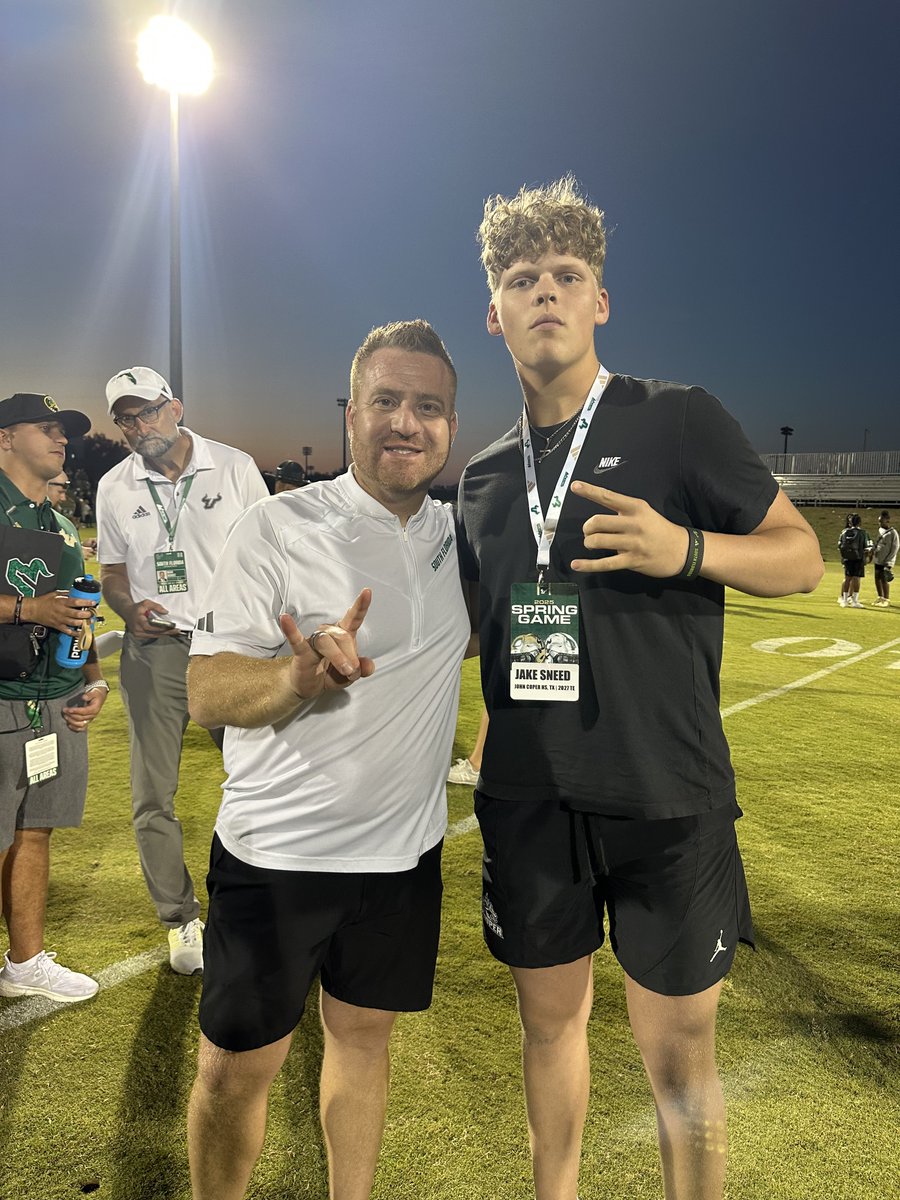 Jake Sneed 6โ6 TE (@jakesneed2027) on Twitter photo Had a great time <a href="/USFFootball/">USF Football</a> this weekend! ๐ค#HornsUp #GoBulls
<a href="/CoachGolesh/">Alex Golesh</a> <a href="/CoachJGordo/">Joel Gordon</a> <a href="/CoachJTaylorUSF/">Jack Taylor</a> <a href="/CoachStolberg/">Justin Stolberg</a> <a href="/ELevy_USF/">Ephi Levy</a> <a href="/Lashon_24/">Lashon Echols</a> <a href="/hardingharper/">Harding Harper III</a> <a href="/dgio_9/">Derek Giovanetti</a> <a href="/Bulls247/">Bulls247.com</a> <a href="/SoFloBulls/">SoFloBulls</a> <a href="/USFBulls_Rivals/">USF Bulls | BullsInsider.com</a> <a href="/USFHerd/">USF T w i t t e r Herd ๐ค</a> <a href="/Coach_DeHaven/">Erik Dehaven</a> <a href="/footwork_king1/">Footwork_King</a> <a href="/jarrettbailey12/">Jbโถ๐
</a> <a href="/IronWillSC/">Iron Will</a> Had a great time <a href="/USFFootball/">USF Football</a> this weekend! ๐ค#HornsUp #GoBulls
<a href="/CoachGolesh/">Alex Golesh</a> <a href="/CoachJGordo/">Joel Gordon</a> <a href="/CoachJTaylorUSF/">Jack Taylor</a> <a href="/CoachStolberg/">Justin Stolberg</a> <a href="/ELevy_USF/">Ephi Levy</a> <a href="/Lashon_24/">Lashon Echols</a> <a href="/hardingharper/">Harding Harper III</a> <a href="/dgio_9/">Derek Giovanetti</a> <a href="/Bulls247/">Bulls247.com</a> <a href="/SoFloBulls/">SoFloBulls</a> <a href="/USFBulls_Rivals/">USF Bulls | BullsInsider.com</a> <a href="/USFHerd/">USF T w i t t e r Herd ๐ค</a> <a href="/Coach_DeHaven/">Erik Dehaven</a> <a href="/footwork_king1/">Footwork_King</a> <a href="/jarrettbailey12/">Jbโถ๐
</a> <a href="/IronWillSC/">Iron Will</a>
