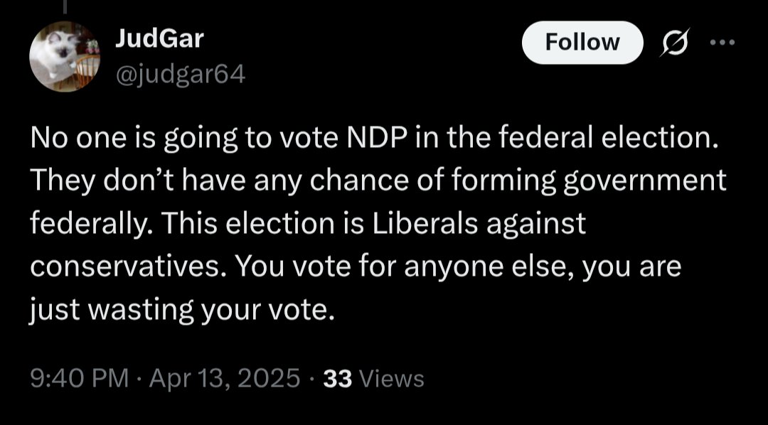 The only wasted vote in this election or any election for that matter is one that wasn't cast.

#cdnpoli 
#elx