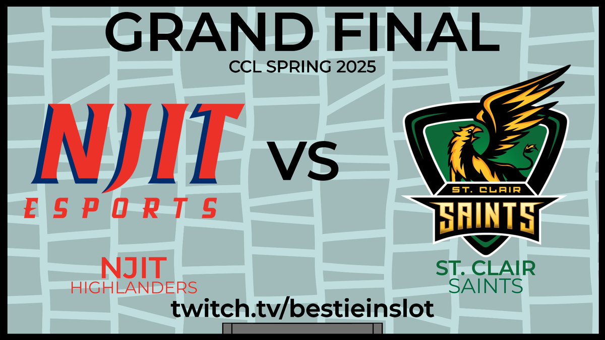 Collegiate Corestrike League (@ccl_os) on Twitter photo GRAND FINALS
<a href="/NJITesports/">NJIT Esports</a> look to close out an undefeated season on top.
<a href="/SaintsGamingCA/">St. Clair Saints</a>, the first Canadian team in the CCL Finals, will try their best to stop them.
The battle for the National Championship starts NOW!
📺 twitch.tv/bestieinslot GRAND FINALS
<a href="/NJITesports/">NJIT Esports</a> look to close out an undefeated season on top.
<a href="/SaintsGamingCA/">St. Clair Saints</a>, the first Canadian team in the CCL Finals, will try their best to stop them.
The battle for the National Championship starts NOW!
📺 twitch.tv/bestieinslot