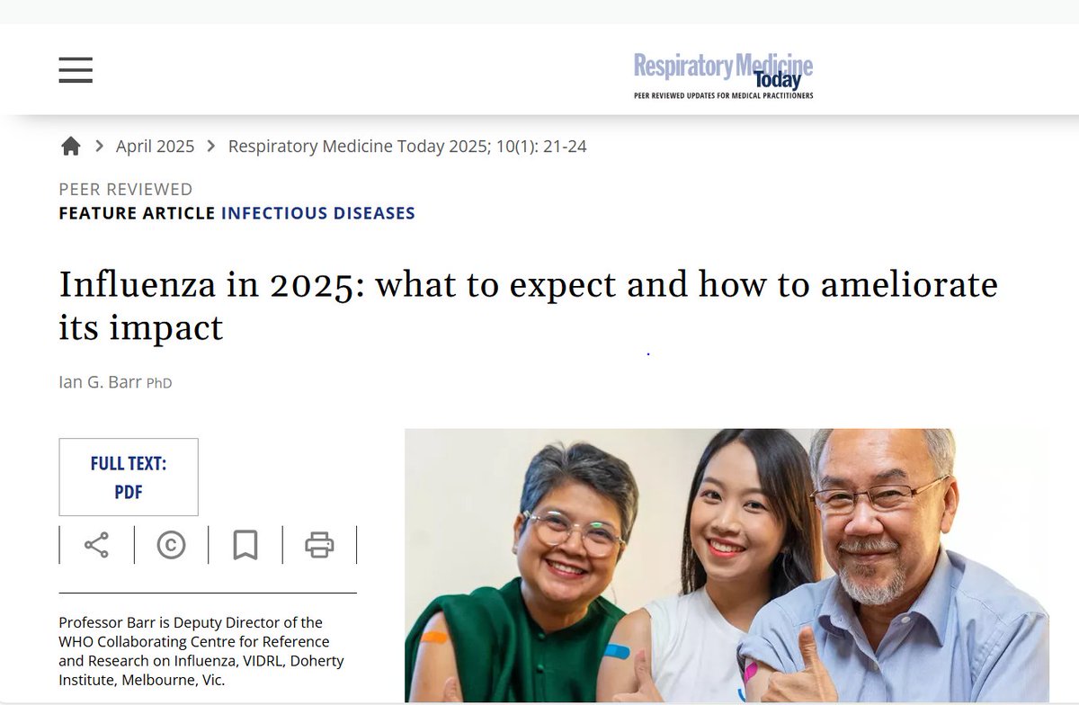 WHO CC Influenza Melbourne (@whoccflumelb) on Twitter photo Professor Ian Barr from the Centre wrote an article featured in the April 2025 edition of <a href="/MedTodayJournal/">Medicine Today</a> titled 'Influenza in 2025: what to expect and how to ameliorate its impact'. respiratory.medicinetoday.com.au Professor Ian Barr from the Centre wrote an article featured in the April 2025 edition of <a href="/MedTodayJournal/">Medicine Today</a> titled 'Influenza in 2025: what to expect and how to ameliorate its impact'. respiratory.medicinetoday.com.au