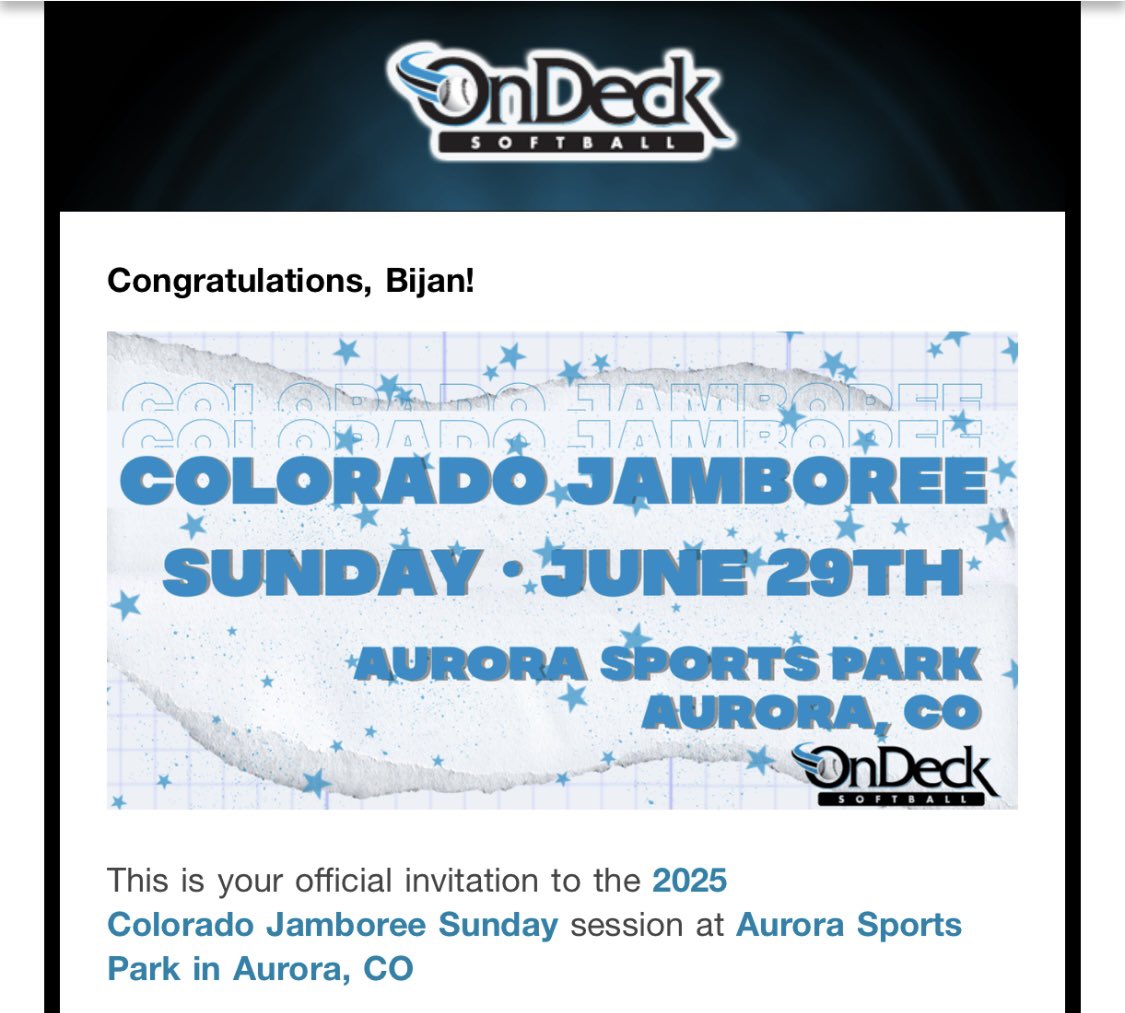 Bijan Ali (@iambijanali) on Twitter photo Thank you <a href="/ondecksoftball/">OnDeck Softball 🥎</a> for the invite! I am so excited for this opportunity to be apart of the Colorado Jamboree. It is an amazing opportunity to showcase my skills.
<a href="/KcJackson00/">KC Jackson</a>
<a href="/bombers_academy/">Bombers Academy</a>
<a href="/BombersLonestar/">Bombers 16u HTX LS/18u LS AFCS Qualified</a>
<a href="/GrahmannMichael/">Michael Grahmann</a>
<a href="/HalataBrian/">Brian Halata</a>
<a href="/HCYASoftball/">HCYA Lady Warriors Softball</a> Thank you <a href="/ondecksoftball/">OnDeck Softball 🥎</a> for the invite! I am so excited for this opportunity to be apart of the Colorado Jamboree. It is an amazing opportunity to showcase my skills.
<a href="/KcJackson00/">KC Jackson</a>
<a href="/bombers_academy/">Bombers Academy</a>
<a href="/BombersLonestar/">Bombers 16u HTX LS/18u LS AFCS Qualified</a>
<a href="/GrahmannMichael/">Michael Grahmann</a>
<a href="/HalataBrian/">Brian Halata</a>
<a href="/HCYASoftball/">HCYA Lady Warriors Softball</a>
