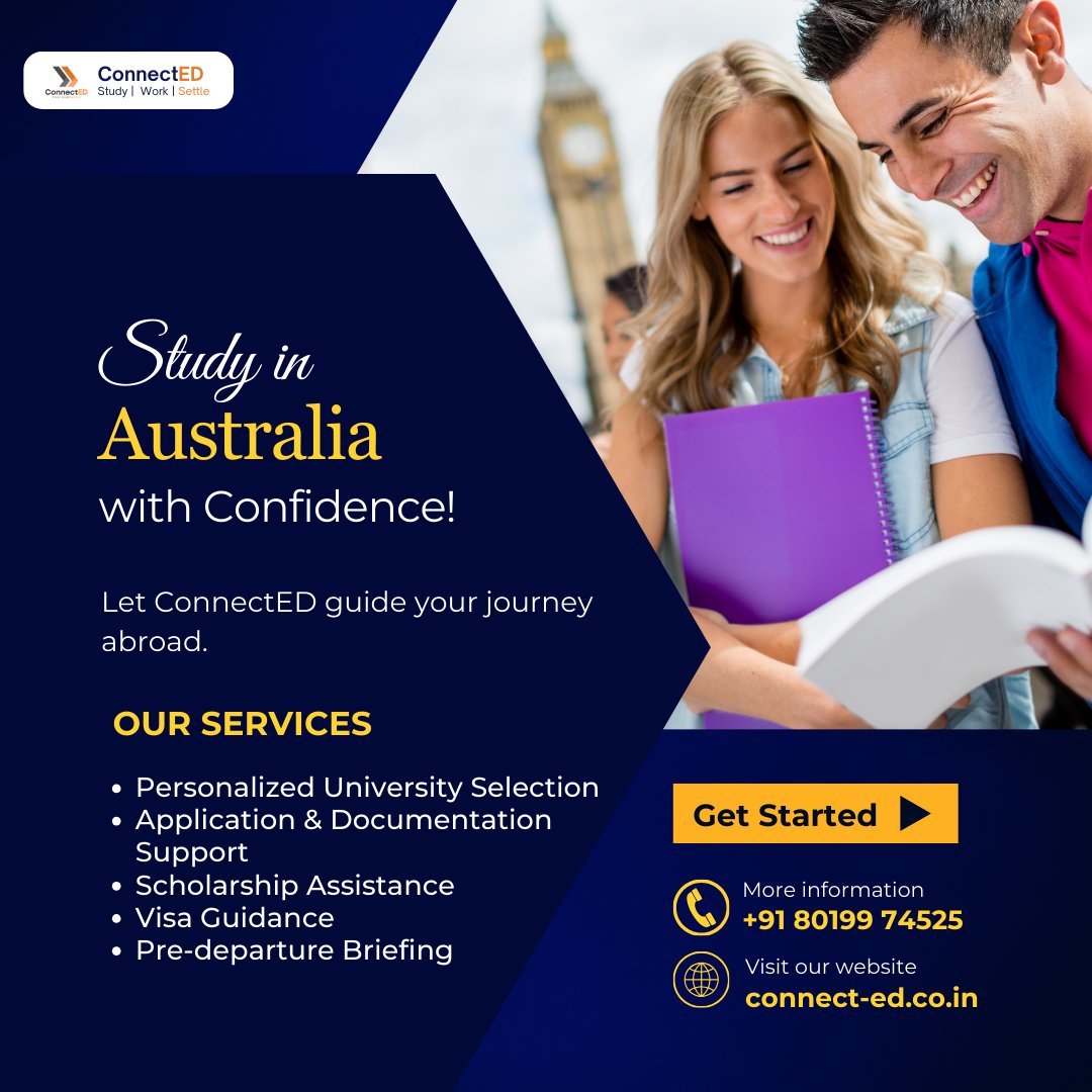 connectedvisas's tweet photo. Dreaming of studying in Australia?
With ConnectED, you can start your journey with confidence!
From university selection to visa guidance — we’ve got you covered.

Our Services:
• Personalized University Selection
• Application &amp; Documentation Support
• Scholarship Assistance https://t.co/ZKW315vc6J