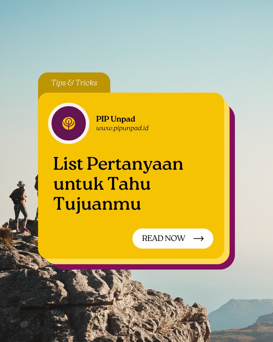 PIPUnpad's tweet photo. 🧩 List Pertanyaan untuk Tahu Tujuanmu! 🧩

A thread 🧵 https://t.co/rNRbvcNri1