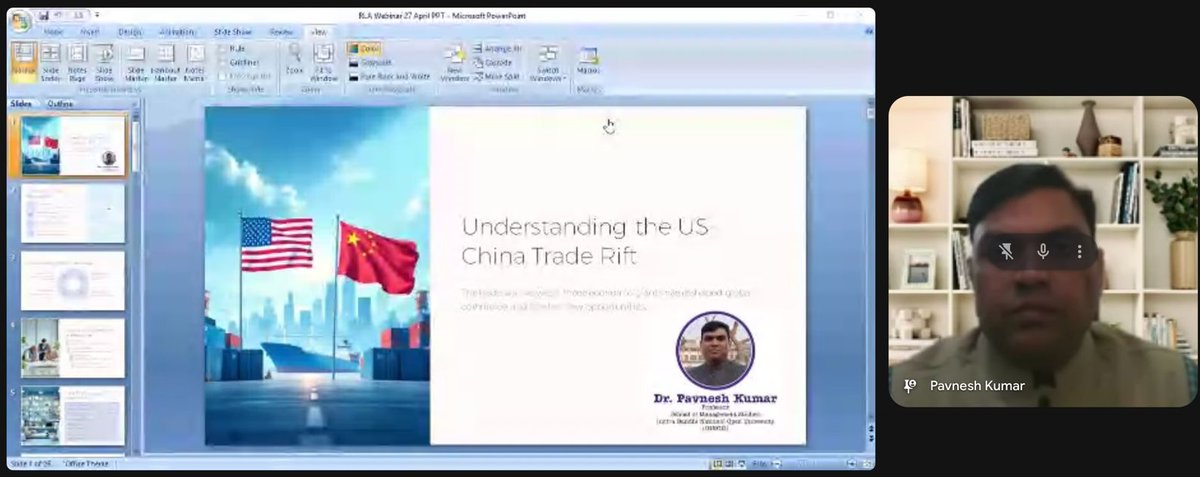 RLAnalytica's tweet image. Prof. Pavnesh Kumar, at our 27th April 2025 Webinar: 

"China's exploitative trade tactics is being opposed, and India must seize global exits from China by offering low logistics costs and skilled talent. 

No backup role — India must lead the new global order."

#StrategicIndia